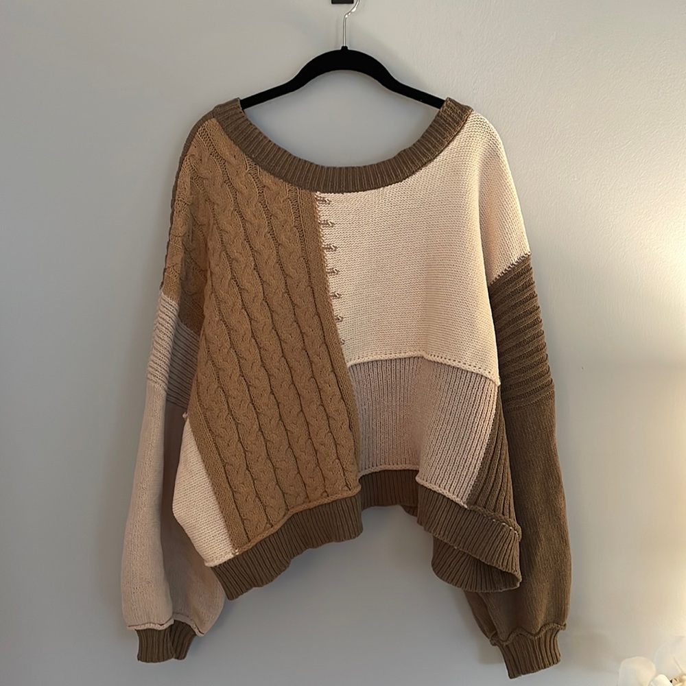 POL Mixed Knit Patch Sweater